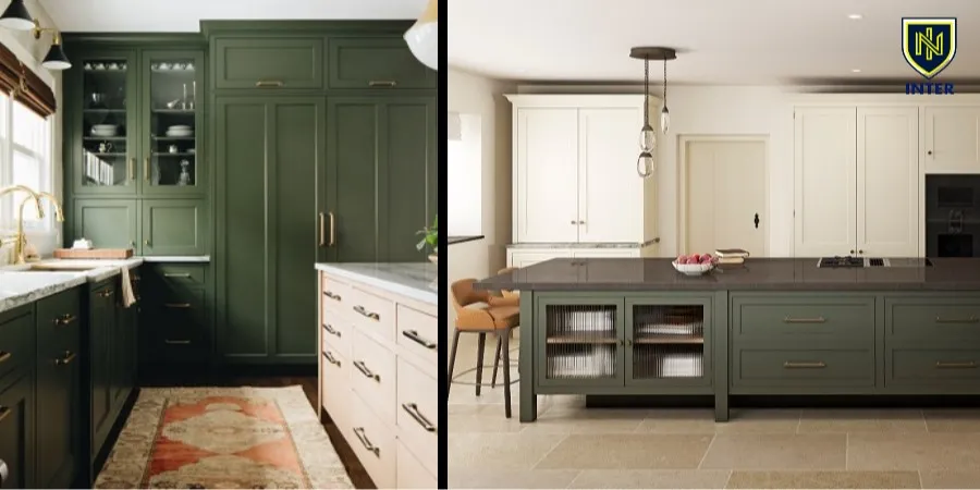 کابینت کرم با رنگ سبز