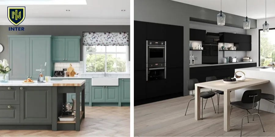 ترکیب کابینت طوسی با رنگ‌های تیره